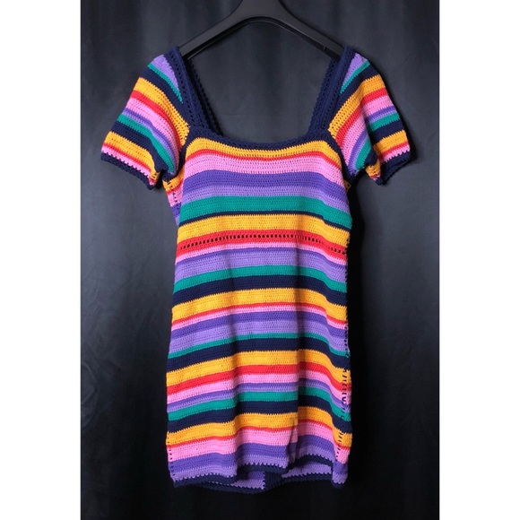 Anthropologie x Farm Rio Renata Rainbow Crochet Mini Dress $218 Medium - Picture 12 of 13